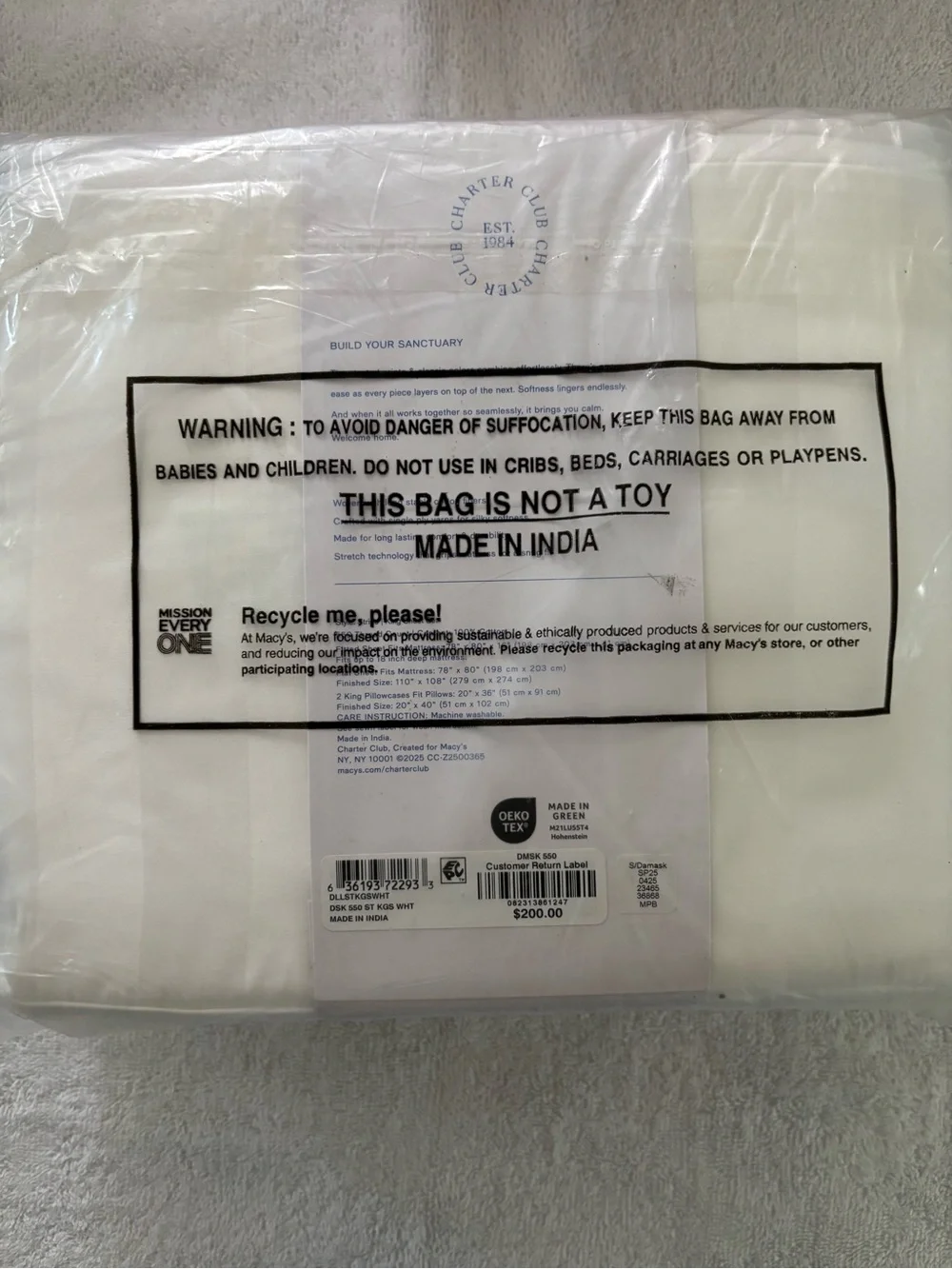 Charter Club Damask Collection King Sheet Set - Ivory Cream